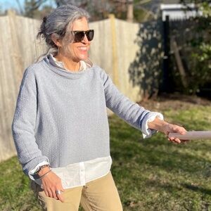 Muriel’s Of Vermont The Cotton Textured Funnel Neck Sweater Light Grey Organic